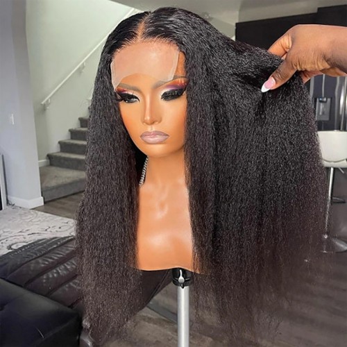 Kinky Straight 4x4 5x5 6x6 7x7 Transparent Closure Wig | Human Hair Wig | Lace Front
